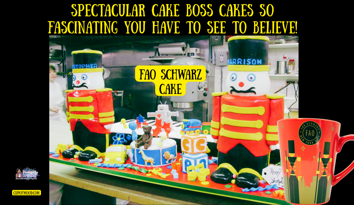 Cake Boss FAO Schwarz cake with FAO Schwarz Toy Soldiers Mug