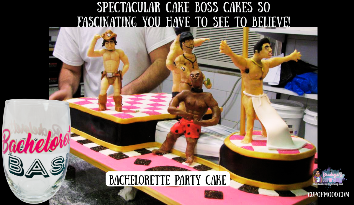 Cake Boss bachelorette cake with stemless wine glass