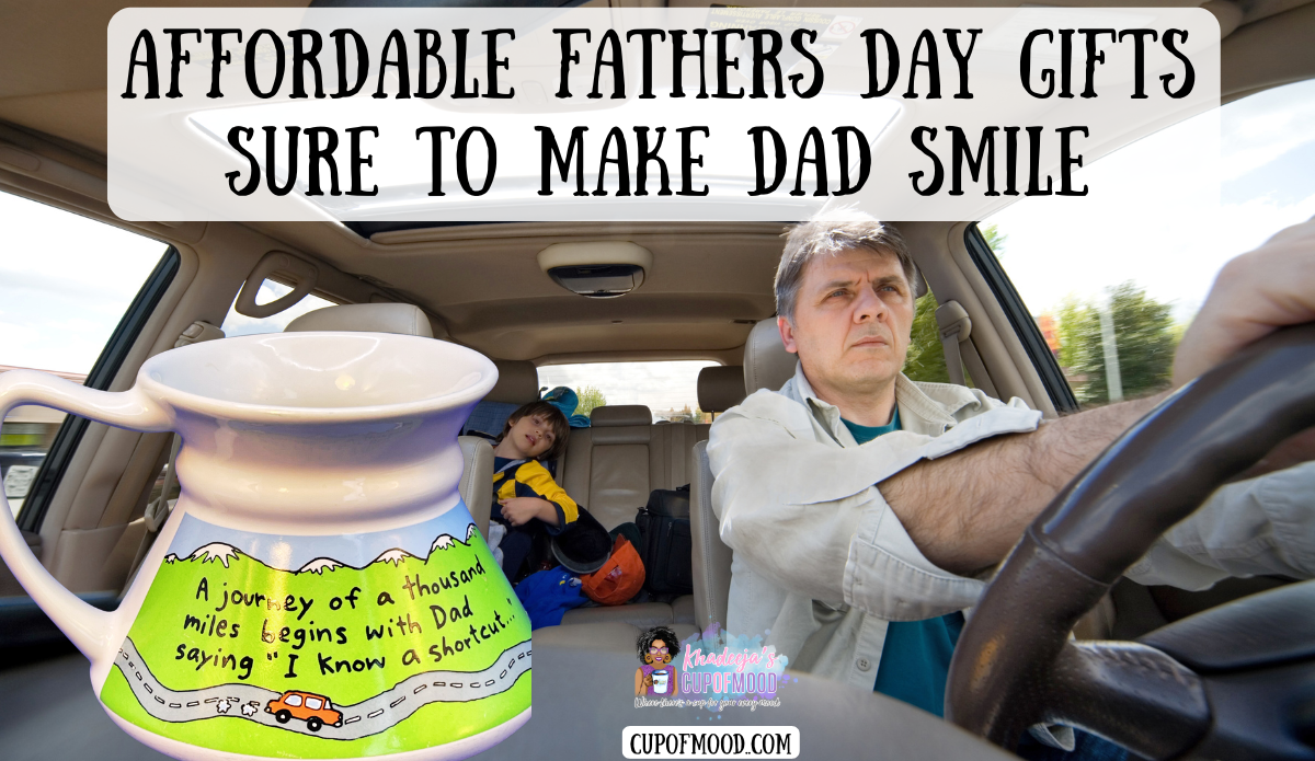 Affordable Fathers Day gifts featuring Dad Shortcut No Spill mug with driving humor.