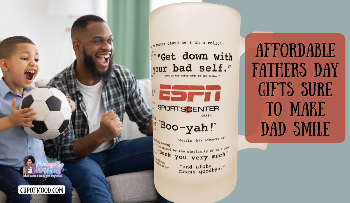 Affordable Fathers Day gifts featuring ESPN SportsCenter frosted beer mug for sports fans.