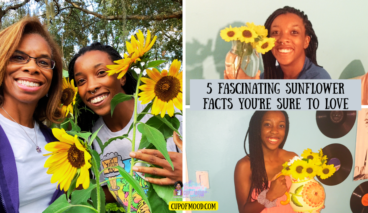 Khadeeja and her daughter Nicole sharing sunflower memories with garden blooms and sunflower bouquets.