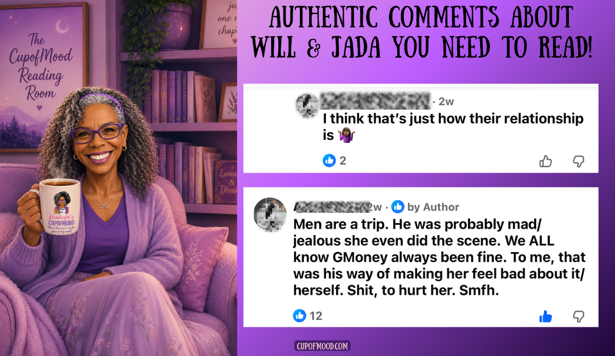 Facebook comments in a Will Smith and Jada Pinkett Smith book review interpreting the prank through their relationship and possible jealousy.