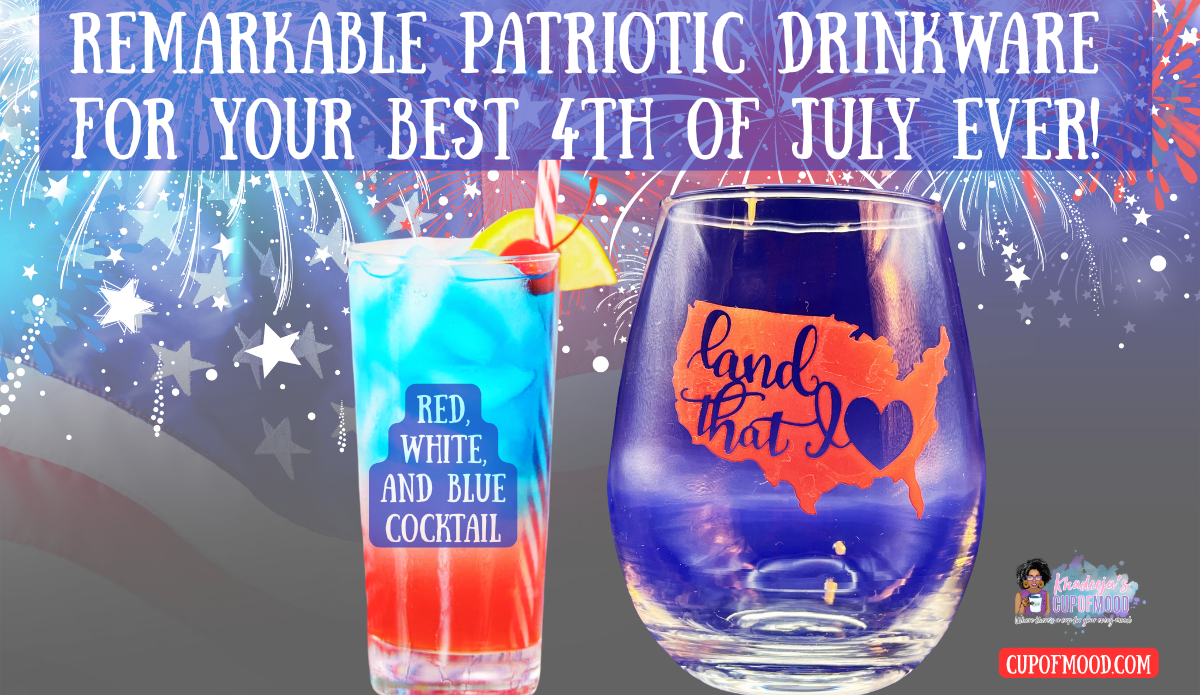 Land I Love wine glass paired with red white and blue cocktail