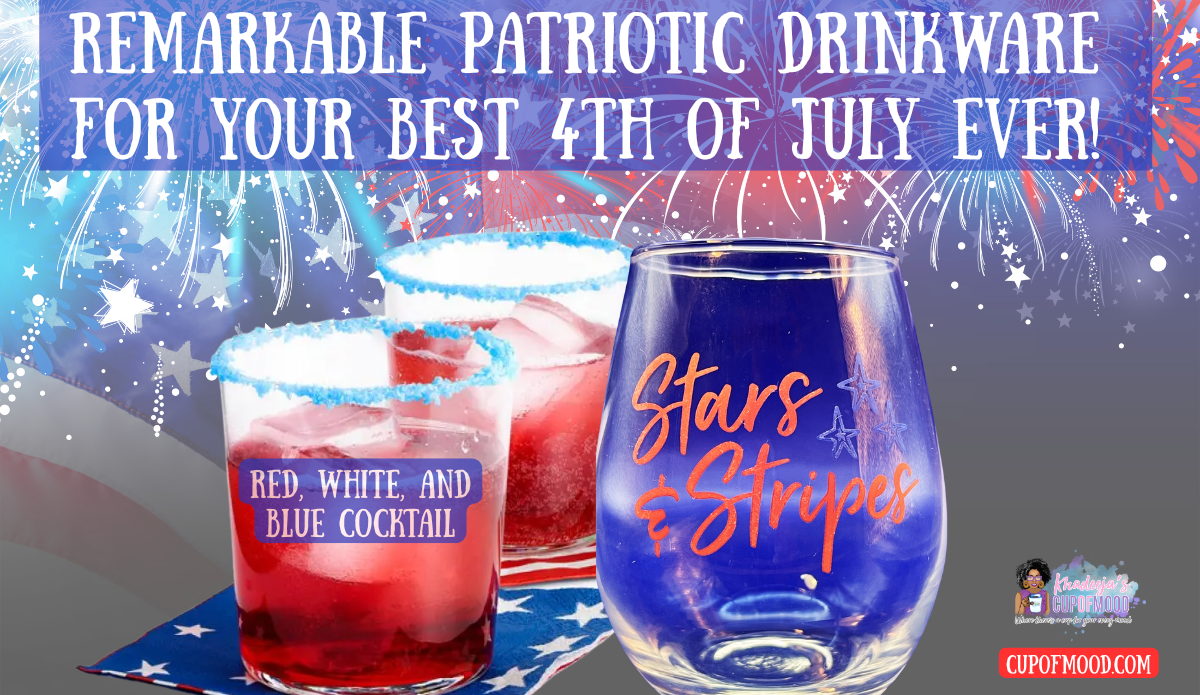 Stars and Stripes wine glass paired with red white and blue cocktail
