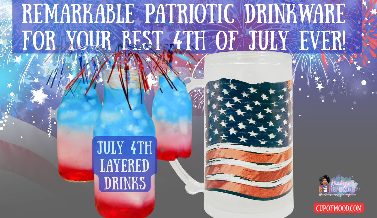 American Flag freezer mug paired with July 4th layered drinks