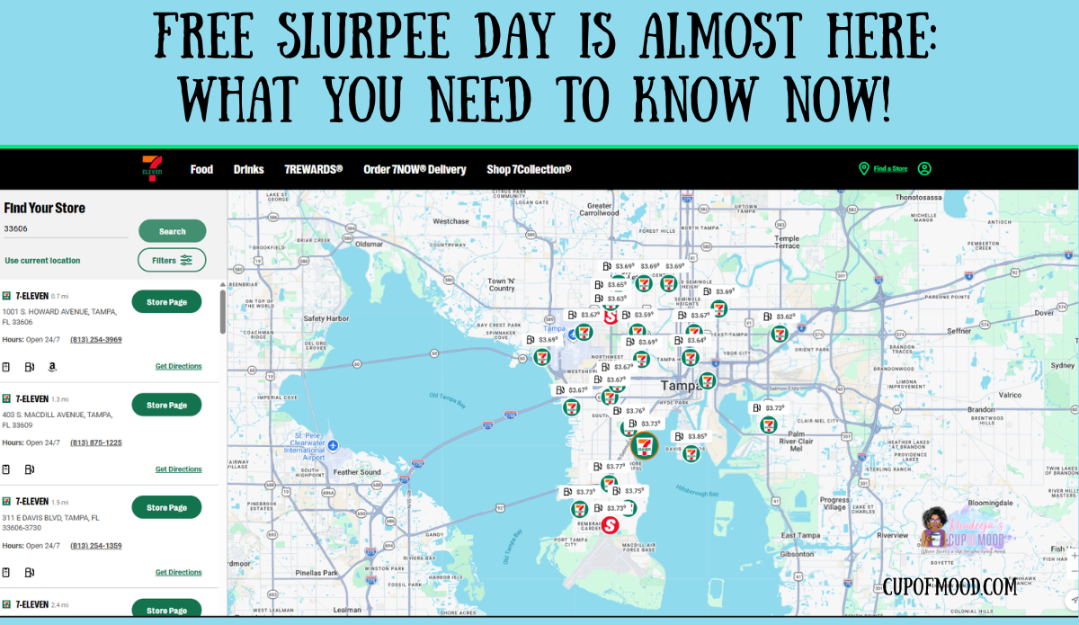 7-Eleven Find a Store page showing how to locate participating Free Slurpee Day locations