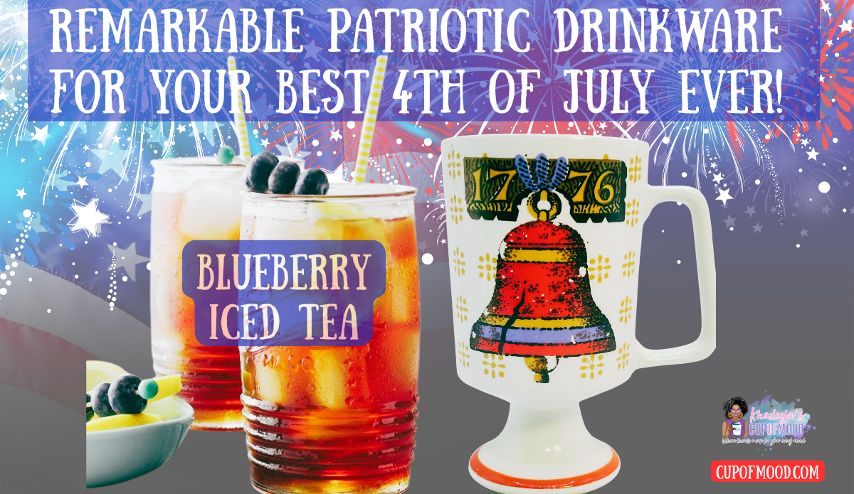 Bicentennial Liberty Bell pedestal mug paired with blueberry iced tea