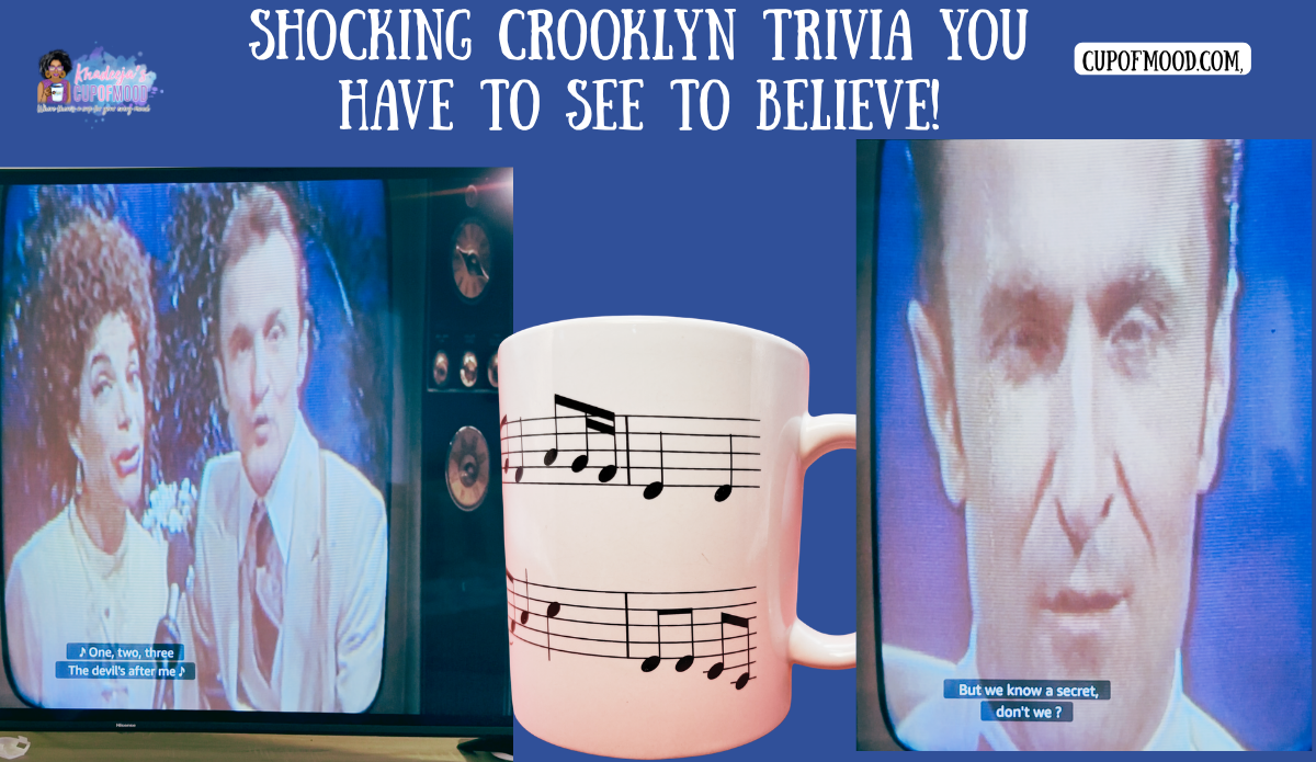 Tony Eyes singing on the church television in Crooklyn with a music note mug