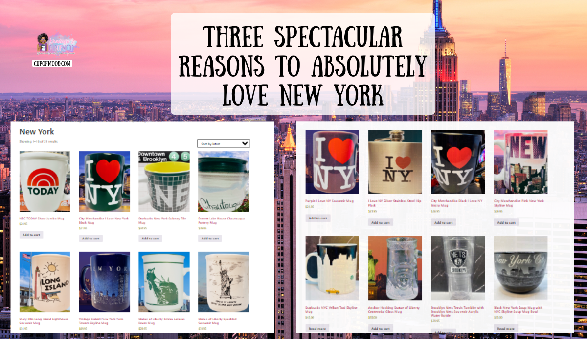 CupofMood New York Travel Collection featuring New York City mugs, souvenir cups, tumblers, and drinkware