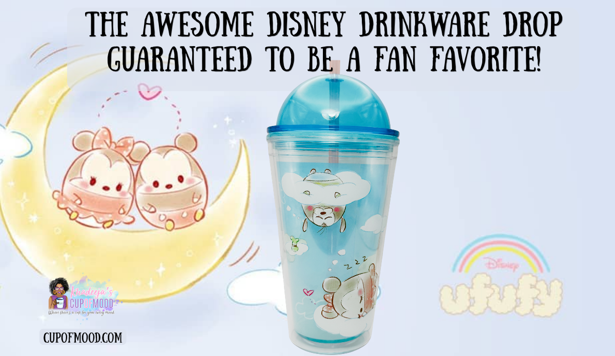 Disney Ufufy Dome Tumbler With Straw displayed with dreamy pastel Ufufy character artwork