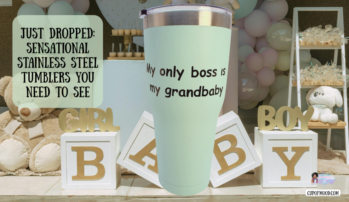 My Only Boss Is My Grandbaby Tumbler displayed in a baby-themed nursery scene