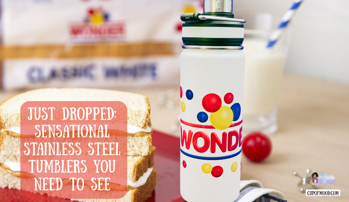 Wonder Bread Water Bottle with colorful red yellow and blue dots in nostalgic lunch scene