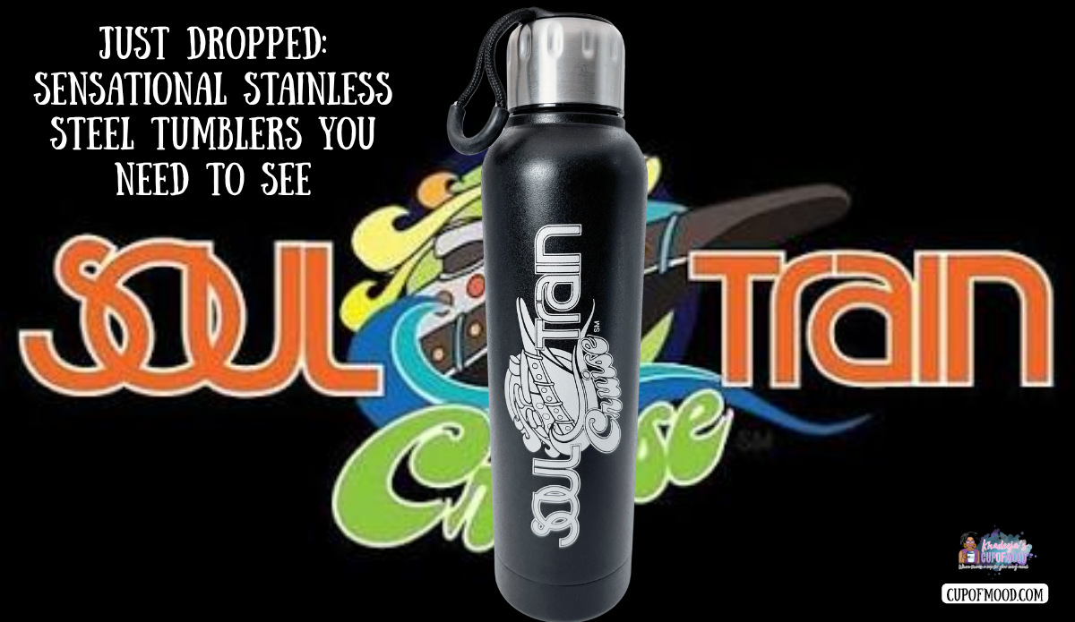 Soul Train Cruise Stainless Steel Water Bottle displayed against Soul Train Cruise artwork