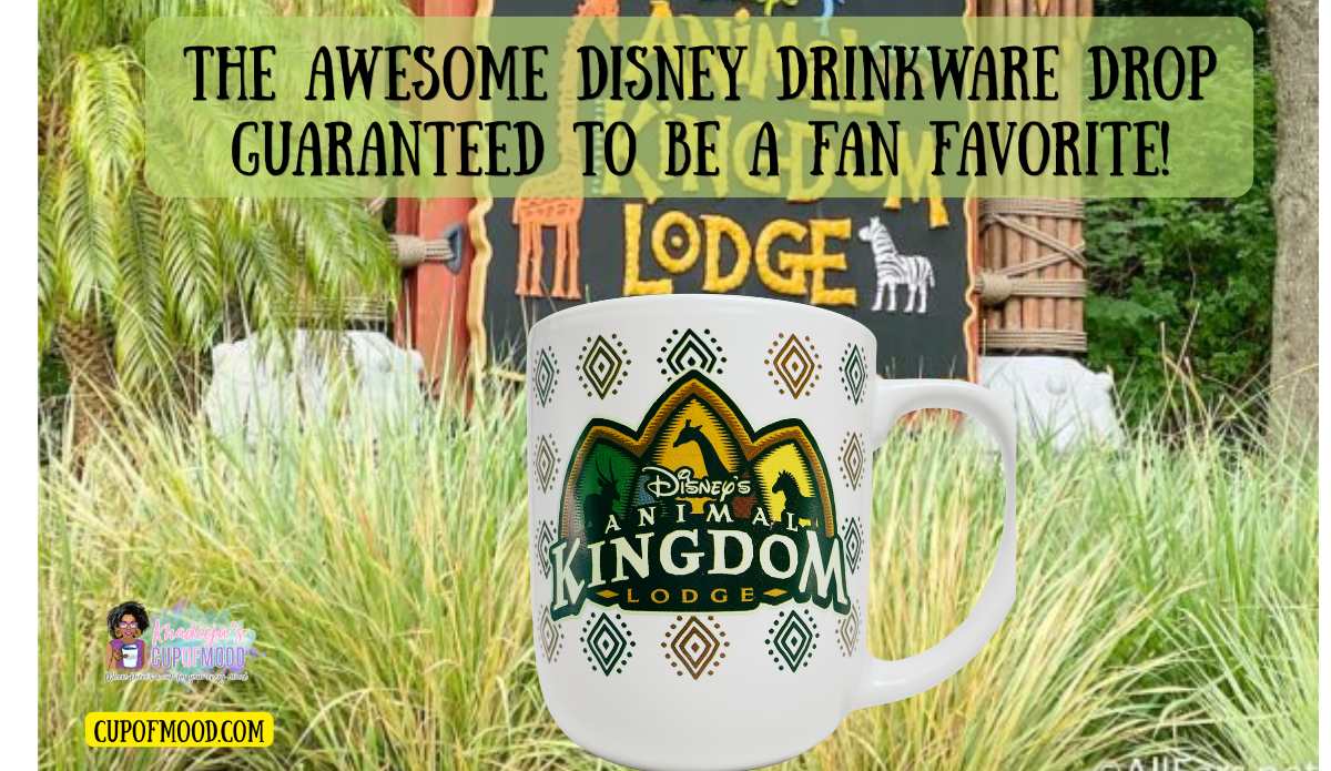 Disney Animal Kingdom Lodge mug displayed with the resort entrance and tropical landscaping