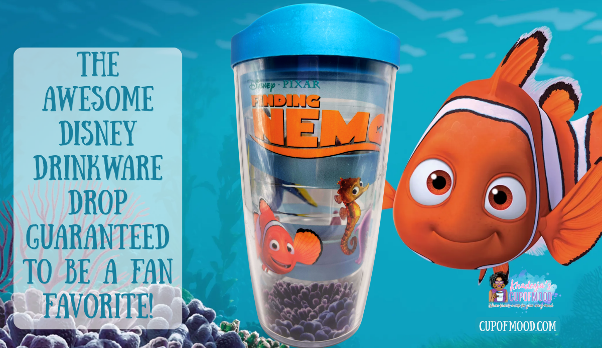 Disney Pixar Finding Nemo Tervis Tumbler displayed with Nemo underwater backdrop