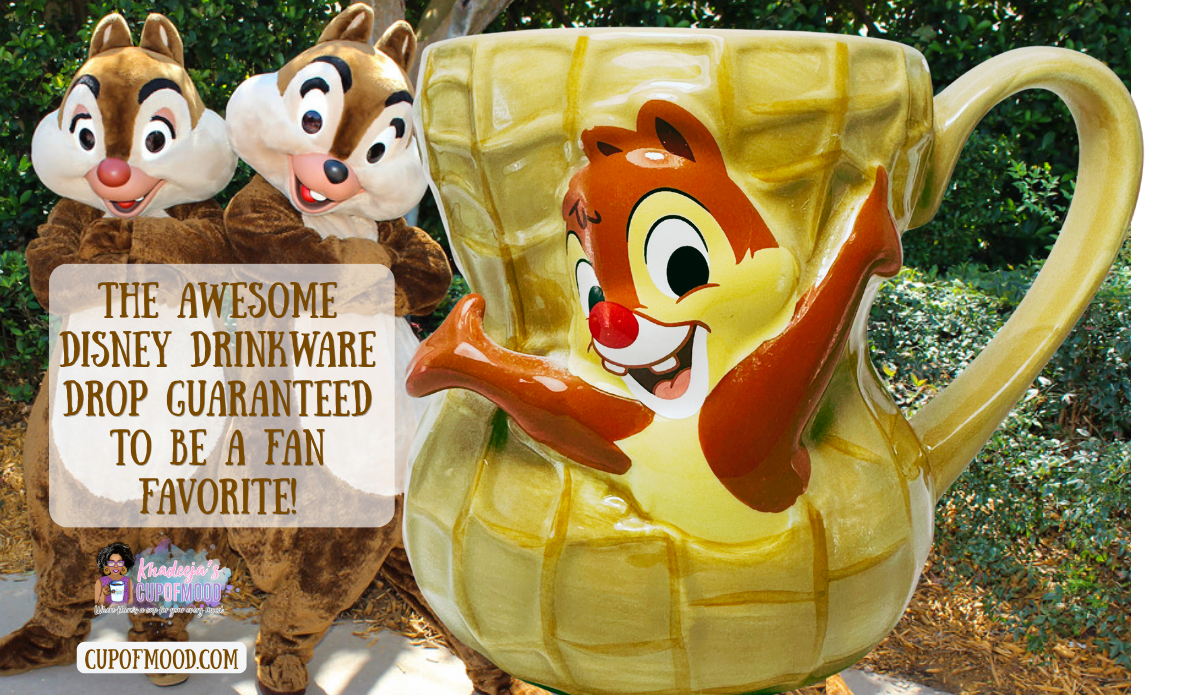 Disney Parks Chip and Dale 3D Peanut Mug displayed with Chip and Dale character backdrop