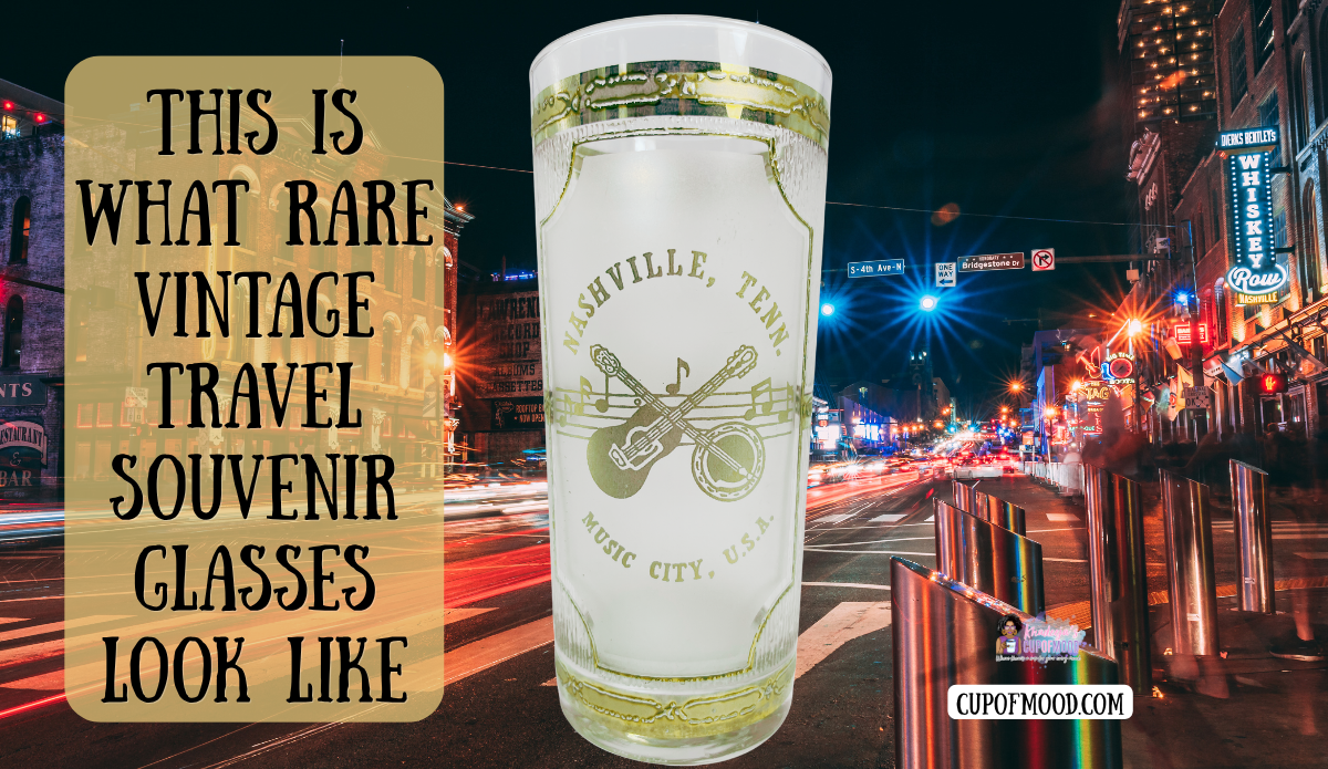Nashville Music City vintage Culver highball glass displayed against the lights of Nashville nightlife.
