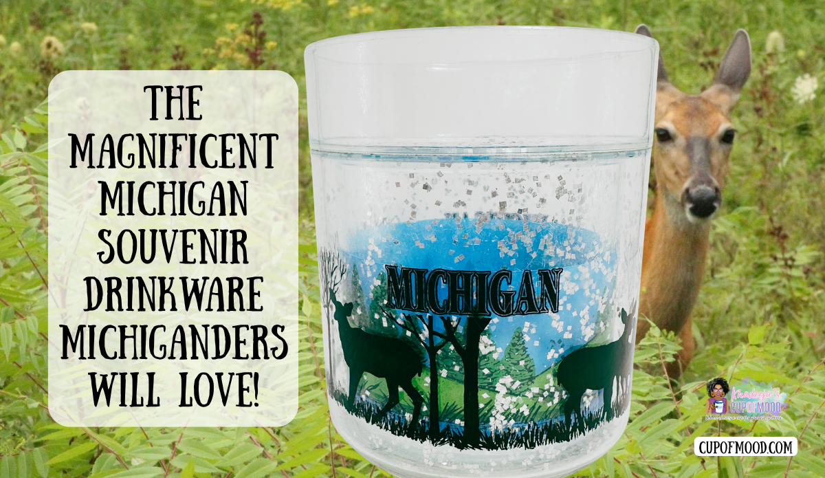 Michigan deer woodland souvenir glass with forest and lake artwork