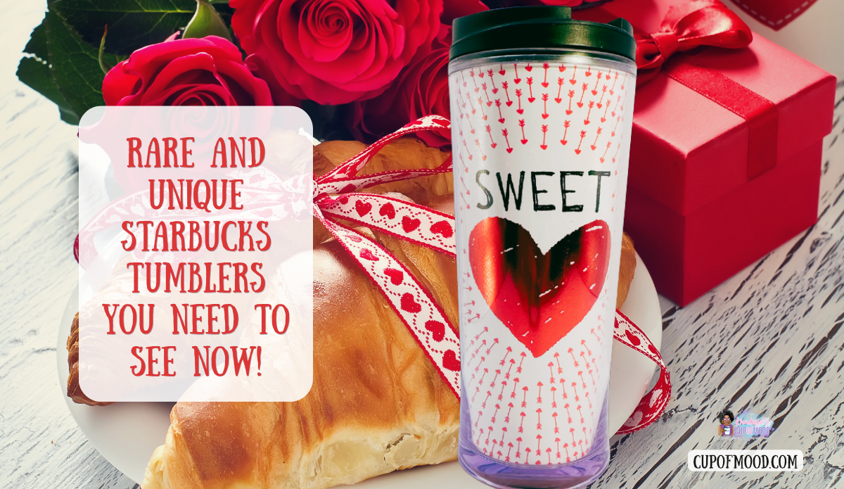 Starbucks 2009 Valentine Sweetheart Tumbler displayed with red roses, heart ribbon, pastry, and gift box