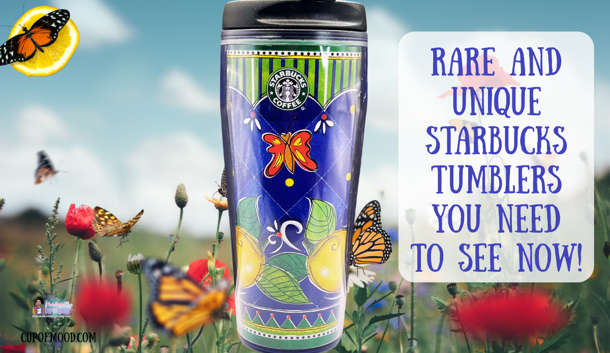 Starbucks Barista lemons and butterflies tumbler displayed in a garden with butterflies and citrus imagery