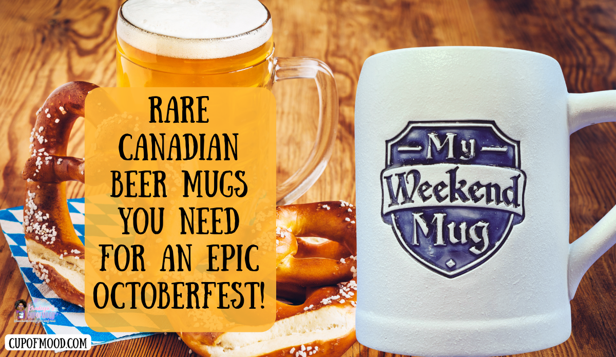 Oktoberfest beer and pretzel scene with My Weekend Mug and Rare Canadian Beer Mugs blog headline