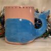 Hand Painted Pink Ceramic Coffee Cup with saying It Is Whale With My Soul with Blue Whale Tail Handle