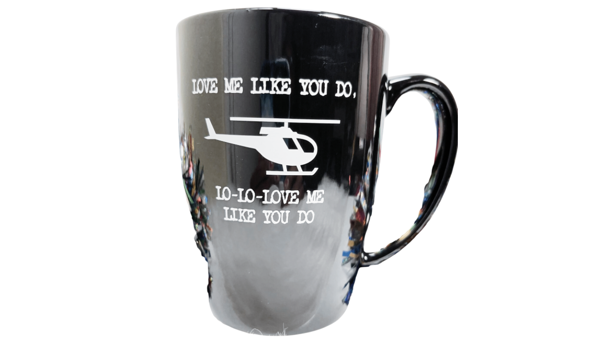 helicopter mom mug love me like you do black latte mug front view