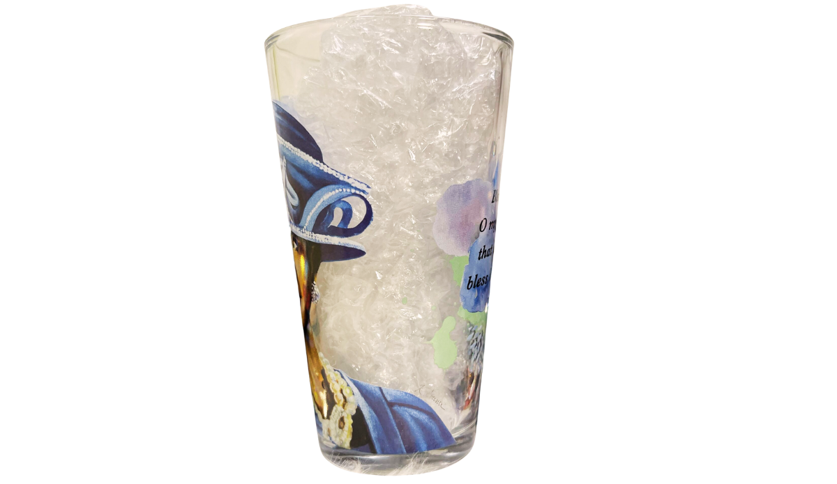 Royal Blue Hat Church Lady Glass with Psalm 103 scripture and watercolor floral artwork