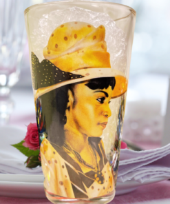 Elegant Gold Hat Church Lady Glass angled portrait view with sophisticated gold styling