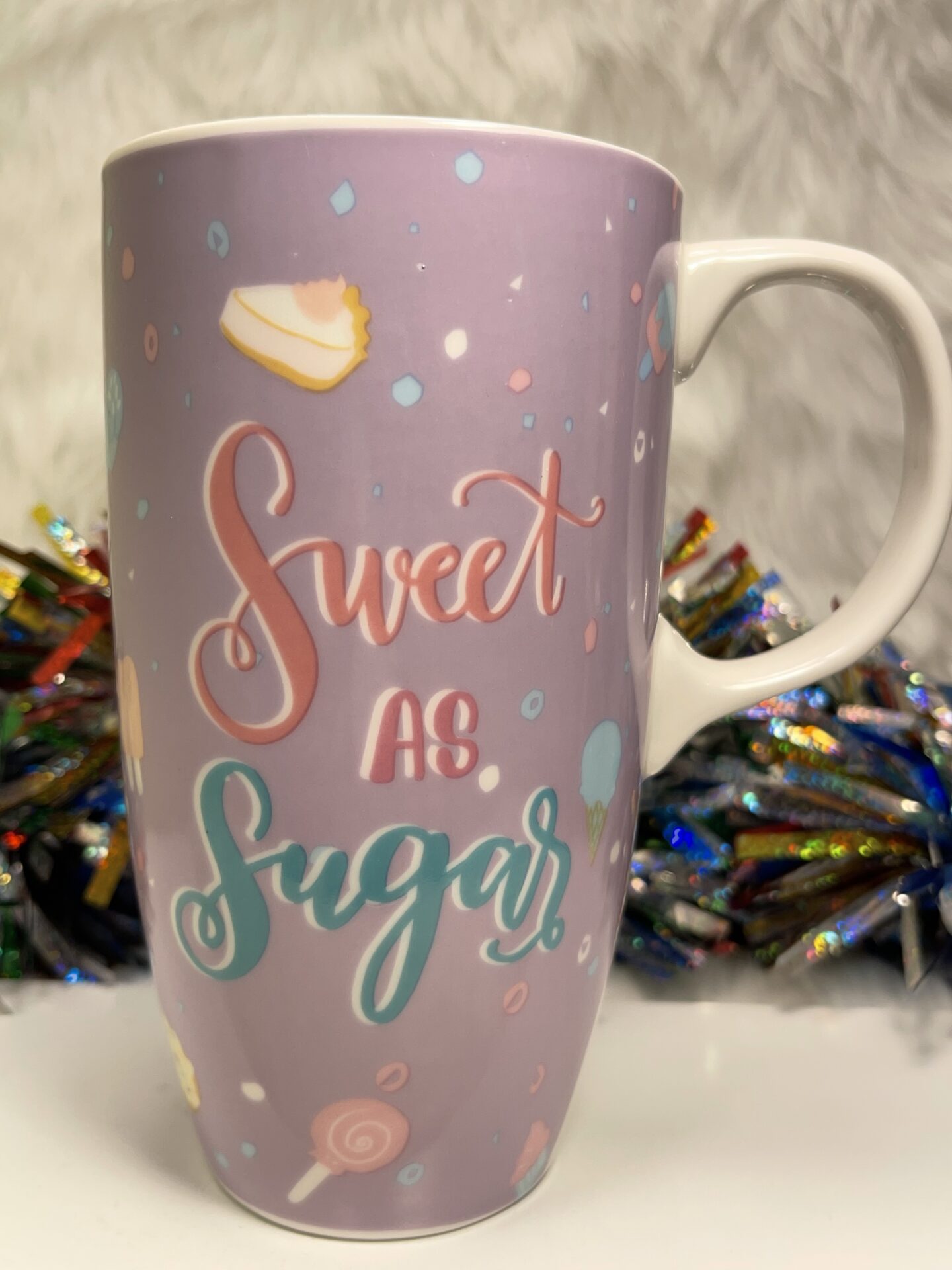 Sweet As Sugar Lavender Latte Mug with Sweet Treats Coffee Cup for
