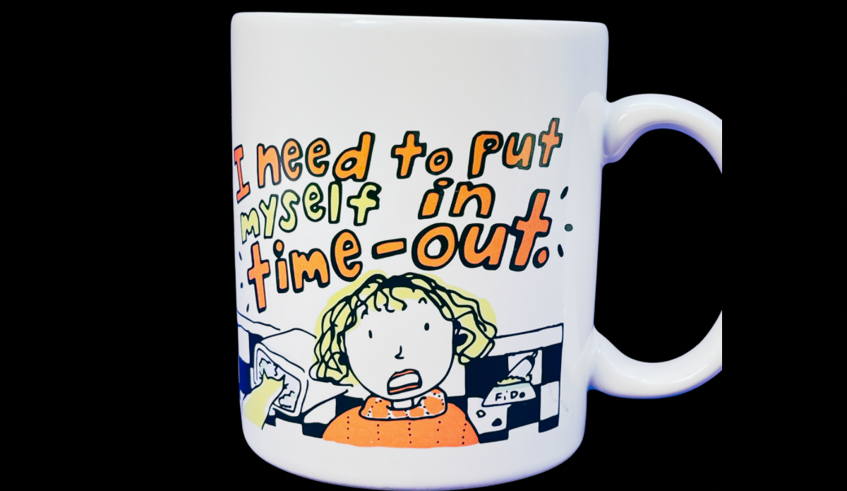hallmark mom time out funny mug front view cartoon kitchen scene