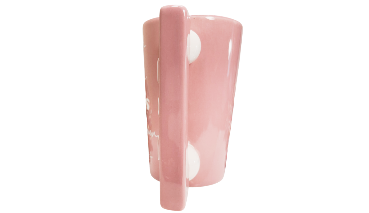 sandra magsamen marquee mug MOM handle raised letters pink mug side view