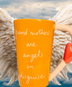 grandmothers are angels in disguise orange mug angel wings sky scene