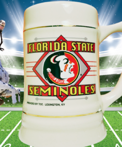 Vintage Florida State Beer Stein in football stadium with Osceola riding Renegade