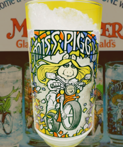 Miss Piggy Muppet Glass with vintage Great Muppet Caper McDonald's promotion