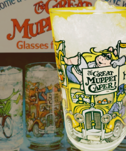 Happiness Hotel Muppet Glass with vintage McDonald's Great Muppet Caper promotion