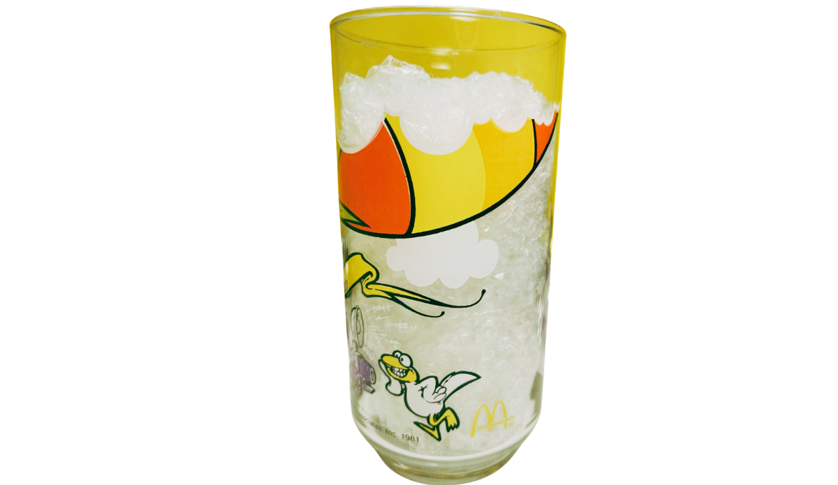 Kermit Fozzie Gonzo Muppet Glass back with colorful balloon and McDonald's logo