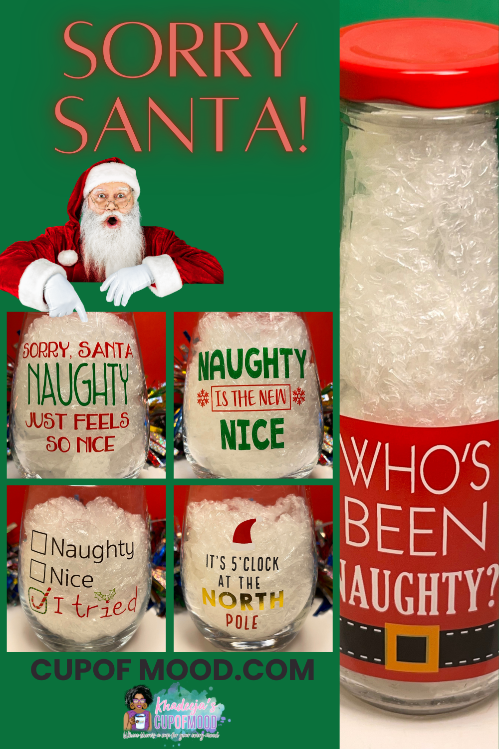 Stemless Wine Glasses Set of 8 Naughty or Nice