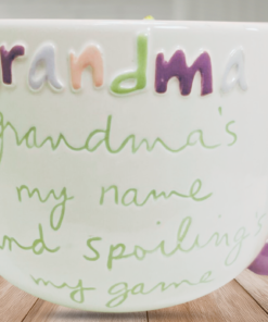 spoiling grandma white mug kitchen scene with flowers dish rack and utensils
