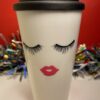 Eyelashes Lipstick Coffee Tumbler with Eyelashes and Lipstick Extra Large Coffee Cup Beauty Travel Mug Women's Glamour Fashion To Go Cup - Image 2