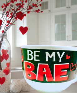 Be My Bae Soup Mug styled in a Valentine’s Day kitchen setting
