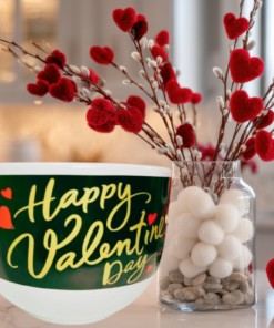 Happy Valentine’s Day Soup Mug styled in a Valentine’s Day kitchen setting