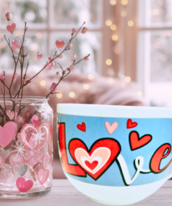 Valentine Love Soup Mug styled in a Valentine’s Day kitchen setting