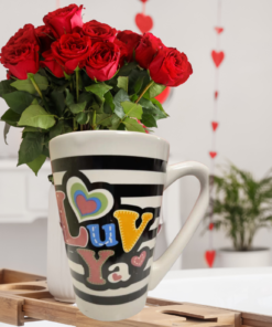 Luv Ya Valentine Mug styled in a Valentine’s Day kitchen setting