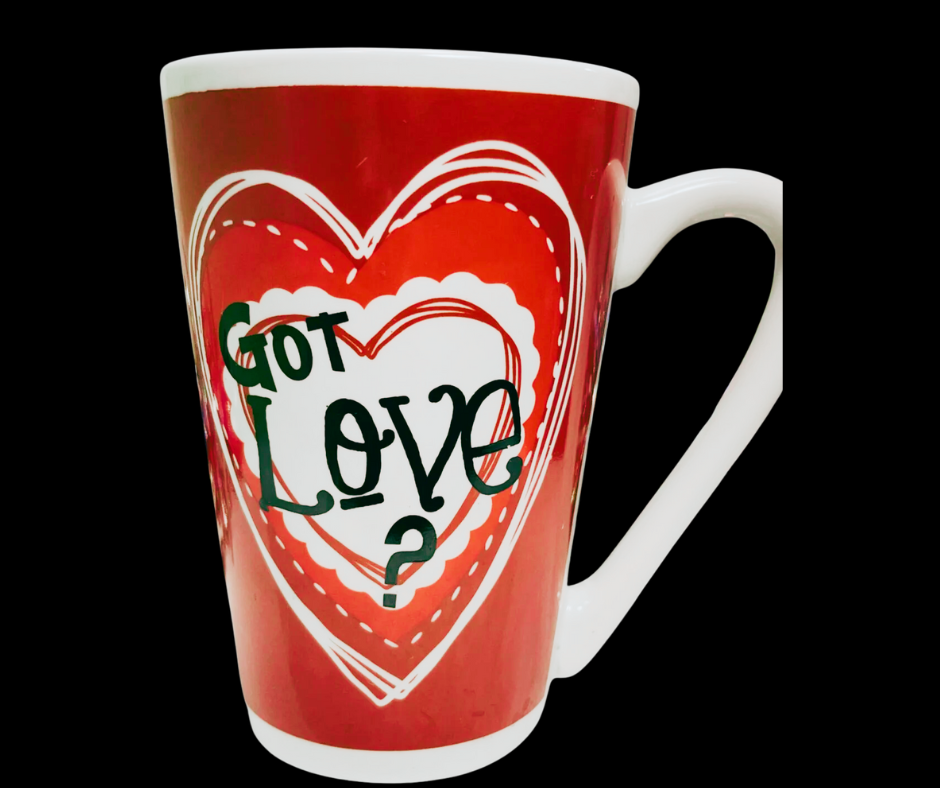 Got Love Valentine Latte Mug front view with heart design