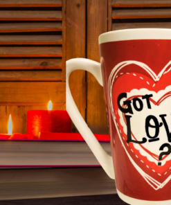 Got Love Valentine Latte Mug styled in a Valentine’s Day kitchen setting