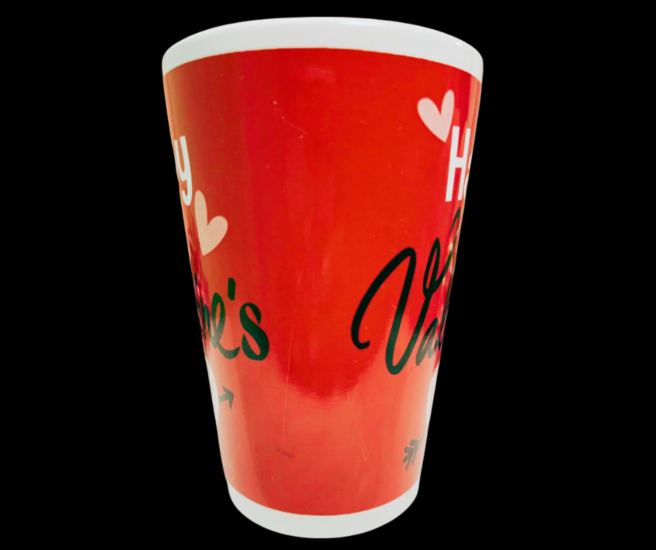 Happy Valentine’s Day Latte Mug side middle view showing wrap design