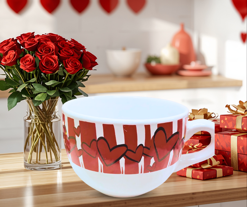 Valentine Hearts Soup Mug kitchen view