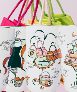 Rosanna Fashion Shopping Mug displayed with boutique shopping inspired fashion accessories