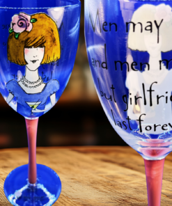 Girlfriends Last Forever Wine Glass displayed in friendship wine night lifestyle scene